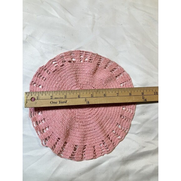 Vintage Lot-2 Crocheted Doilies Scalloped Round Yellow & Pink 10" Grandma Core - Picture 7 of 7